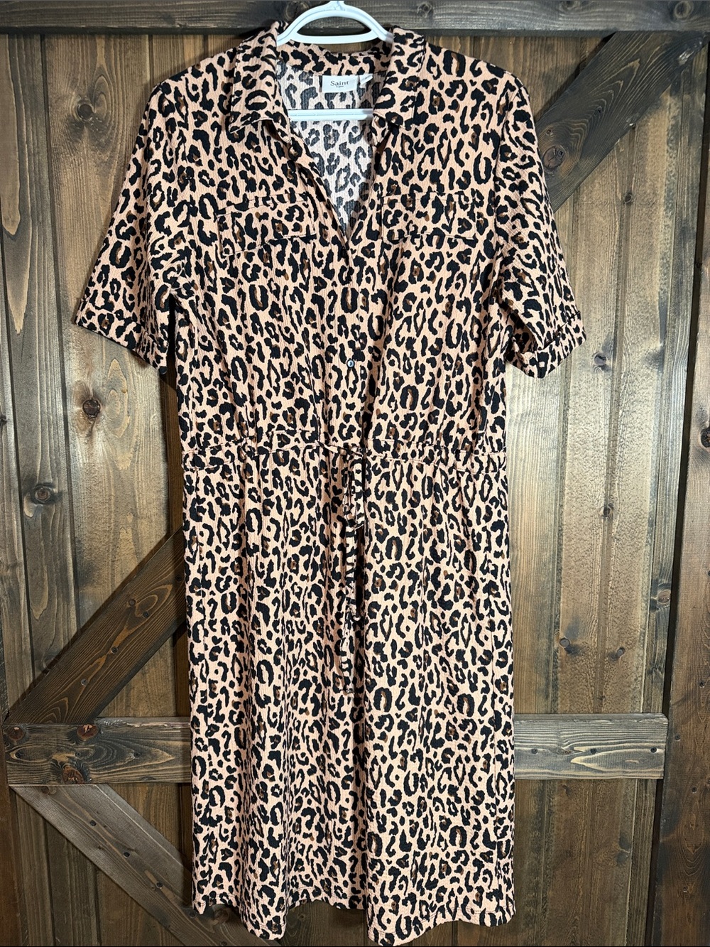Saint Tropez West Leopard Print Midi Dress in Tan and Black